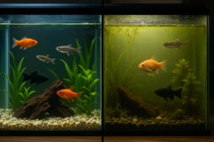 Comparison between clean and dirty aquarium water conditions