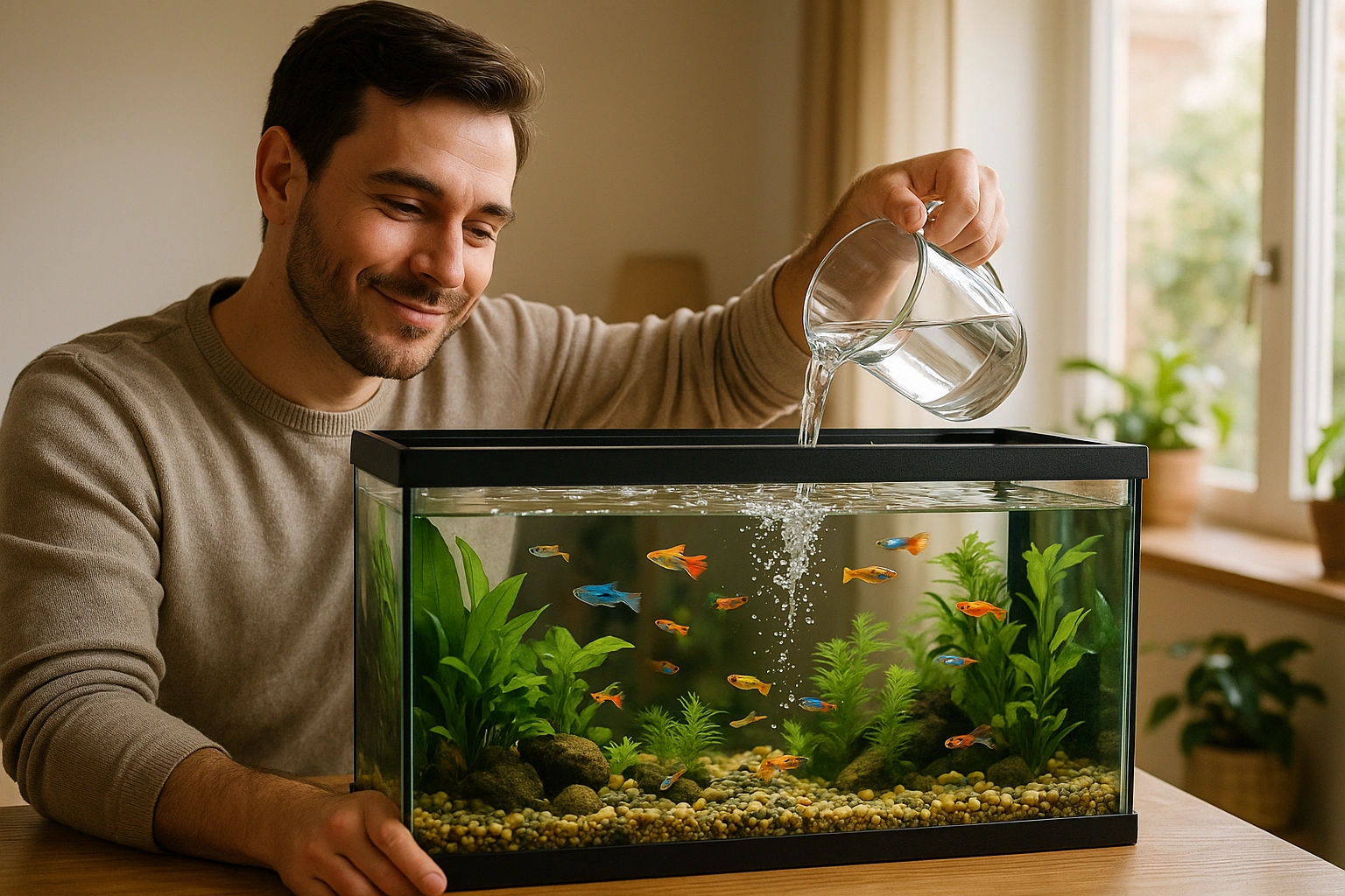 Changing water in a freshwater aquarium at home